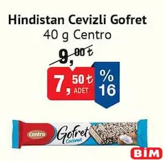 CENTRO HİNDİSTAN CEVİZLİ GOFRET 40 G fiyat ve kampanya bilgisi